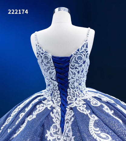 Vintage Blue Ball Gowns Sparkly Lace Appliqued Quince Dresses 222174-Quinceanera Dresses 2025 -Viniodress-Blue-Custom Size-