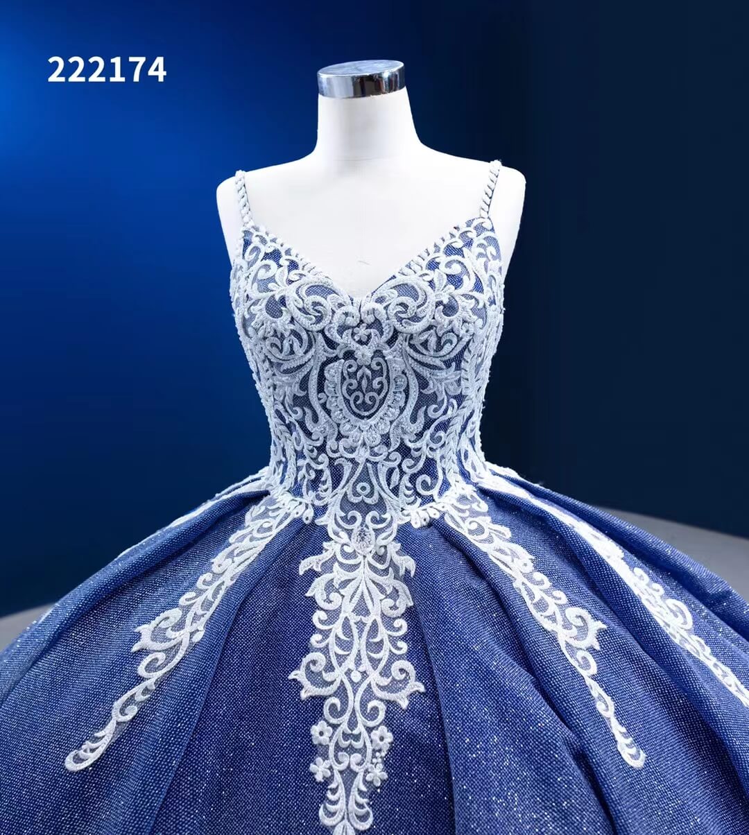 Vintage Blue Ball Gowns Sparkly Lace Appliqued Quince Dresses 222174-Quinceanera Dresses 2025 -Viniodress-Blue-Custom Size-