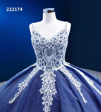 Vintage Blue Ball Gowns Sparkly Lace Appliqued Quince Dresses 222174-Quinceanera Dresses 2025 -Viniodress-Blue-Custom Size-