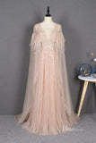 Vintage Blush Pink Prom Dresses with Long Cape FD2481