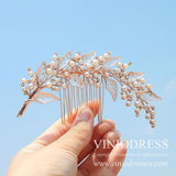 Vintage Bridal Comb with Pearl and Leaf AC1066-Headpieces-Viniodress-Viniodress