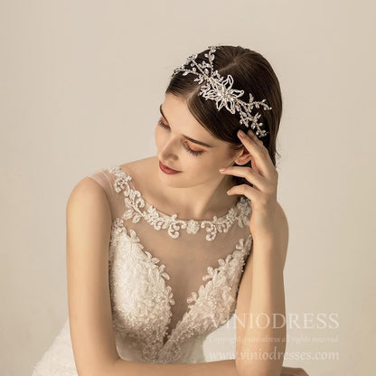 Vintage Crystal Bridal Hair Vine with Pearl Flower AC1193-Headpieces 2025 -Viniodress-Headband-