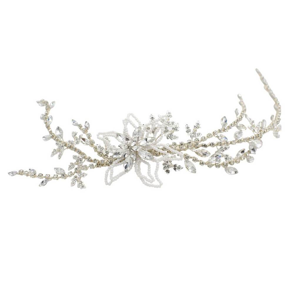 Vintage Crystal Bridal Hair Vine with Pearl Flower AC1193-Headpieces 2025 -Viniodress-Headband-