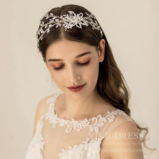 Vintage Crystal Bridal Hair Vine with Pearl Flower AC1193-Headpieces 2025 -Viniodress-Headband-