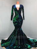 Vintage Emerald Green Mermaid Prom Dresses with Sleeves FD1630