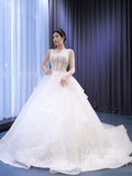 Vintage Glittery Pearl Wedding Dresses Square Neck Ball Gowns 67266