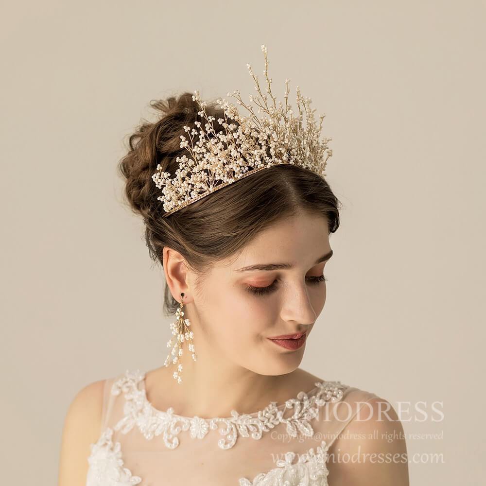 Vintage Gold Beading Spray Tiara Quinceanera Crown AC1117-Headpieces 2025 -Viniodress-Tiara-