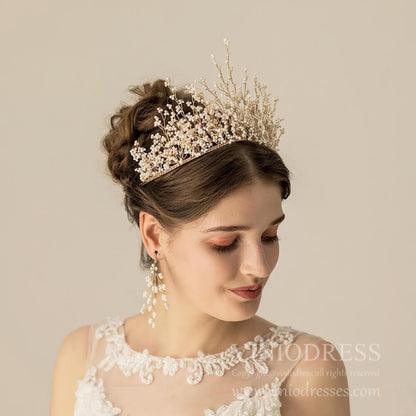 Vintage Gold Beading Spray Tiara Quinceanera Crown AC1117-Headpieces 2025 -Viniodress-Tiara-