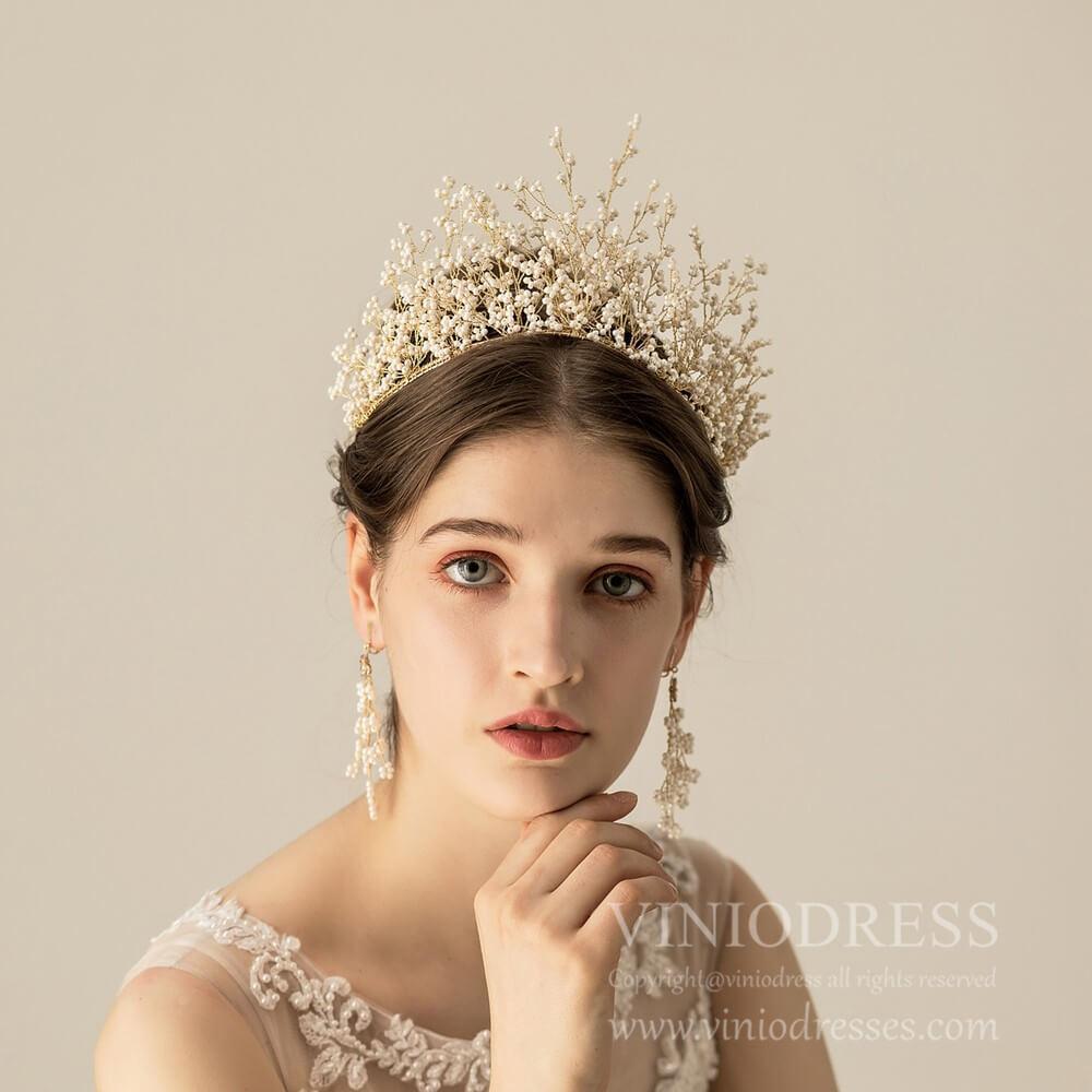 Vintage Gold Beading Spray Tiara Quinceanera Crown AC1117-Headpieces 2025 -Viniodress-Tiara-