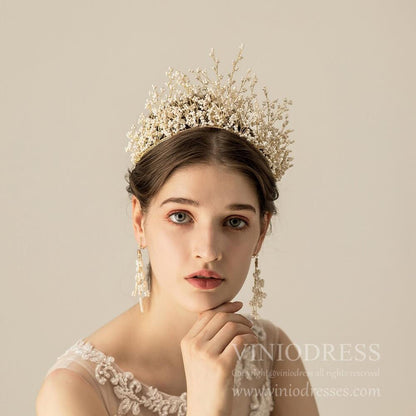 Vintage Gold Beading Spray Tiara Quinceanera Crown AC1117-Headpieces 2025 -Viniodress-Tiara-