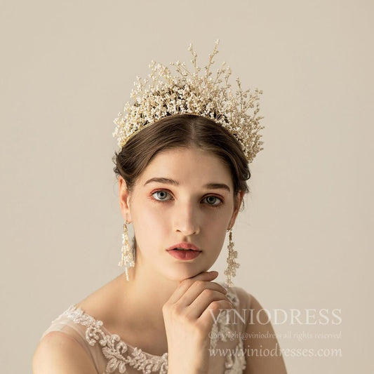 Vintage Gold Beading Spray Tiara Quinceanera Crown AC1117-Headpieces 2025 -Viniodress-Tiara-