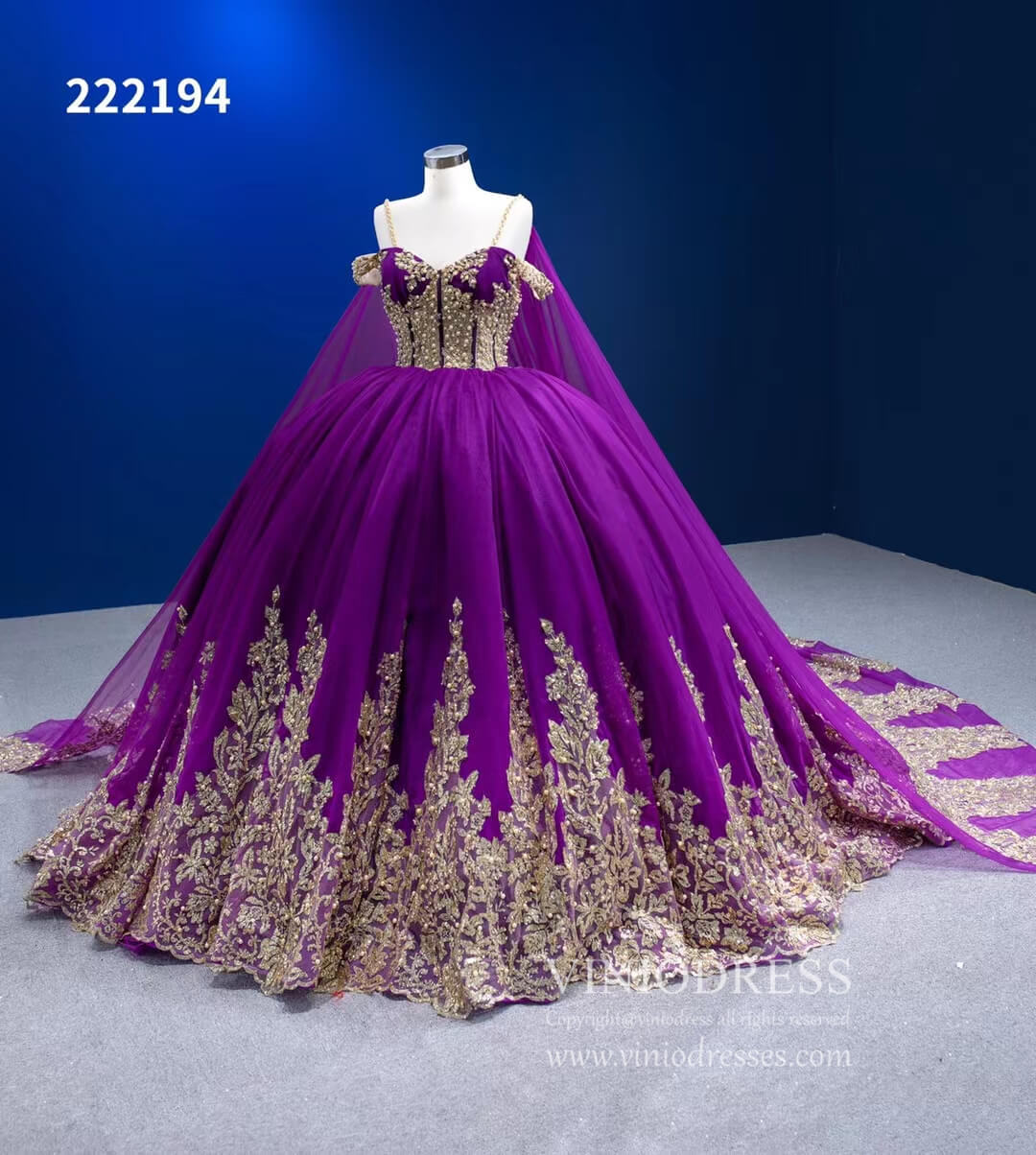 Vintage Gold Wedding Dress Cape Sleeve Cinderella Ball Gown 222194 Viniodress Vintage Gold Wedding Dress Cape Sleeve Cinderella Ball Gown 222194 Viniodress