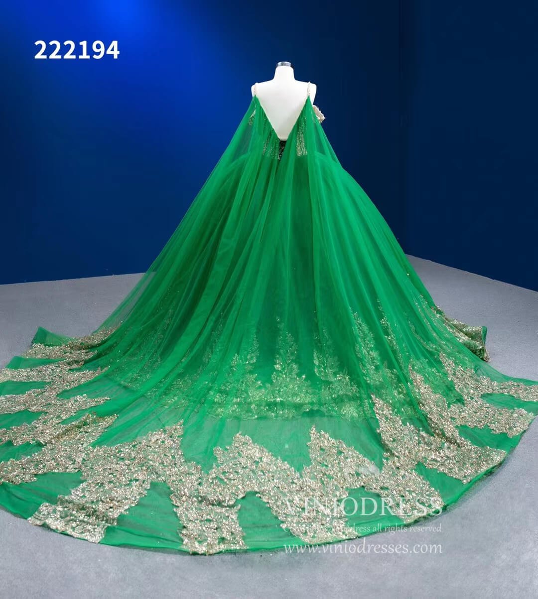 Vintage Gold Wedding Dress Cape Sleeve Cinderella Ball Gown 222194-Quinceanera Dresses 2025 -Viniodress-Gold-Custom Size-
