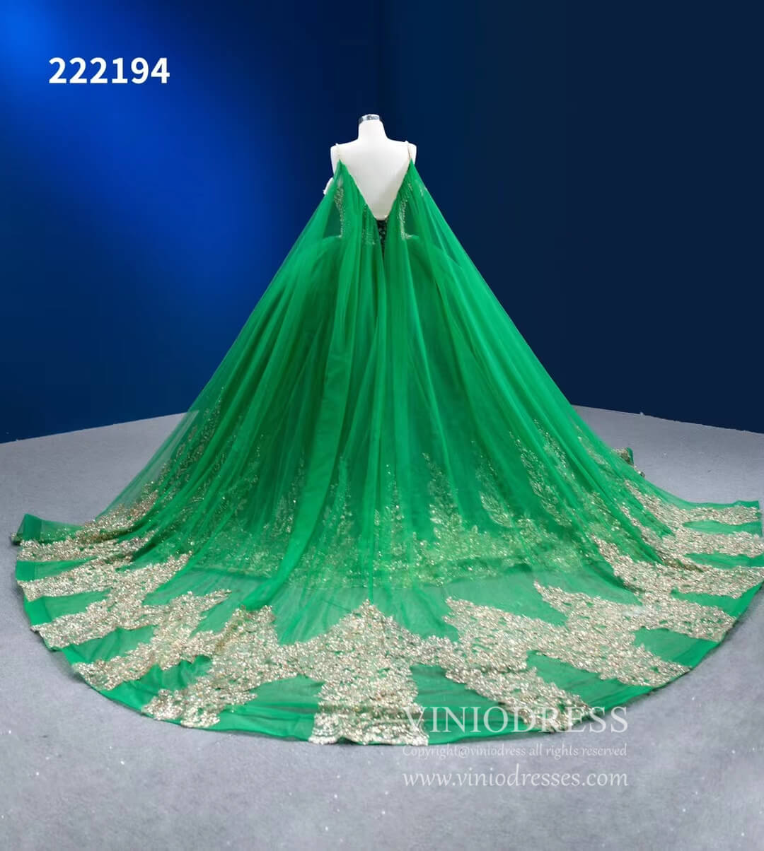 Vintage Gold Wedding Dress Cape Sleeve Cinderella Ball Gown 222194-Quinceanera Dresses 2025 -Viniodress-Gold-Custom Size-