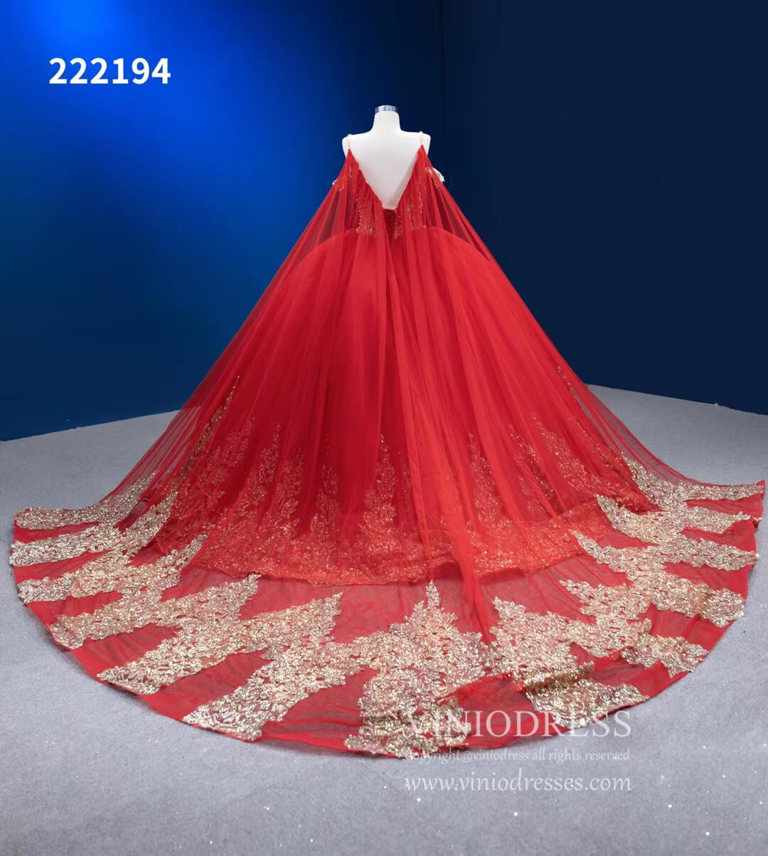 Vintage Gold Wedding Dress Cape Sleeve Cinderella Ball Gown 222194-Quinceanera Dresses 2025 -Viniodress-Gold-Custom Size-