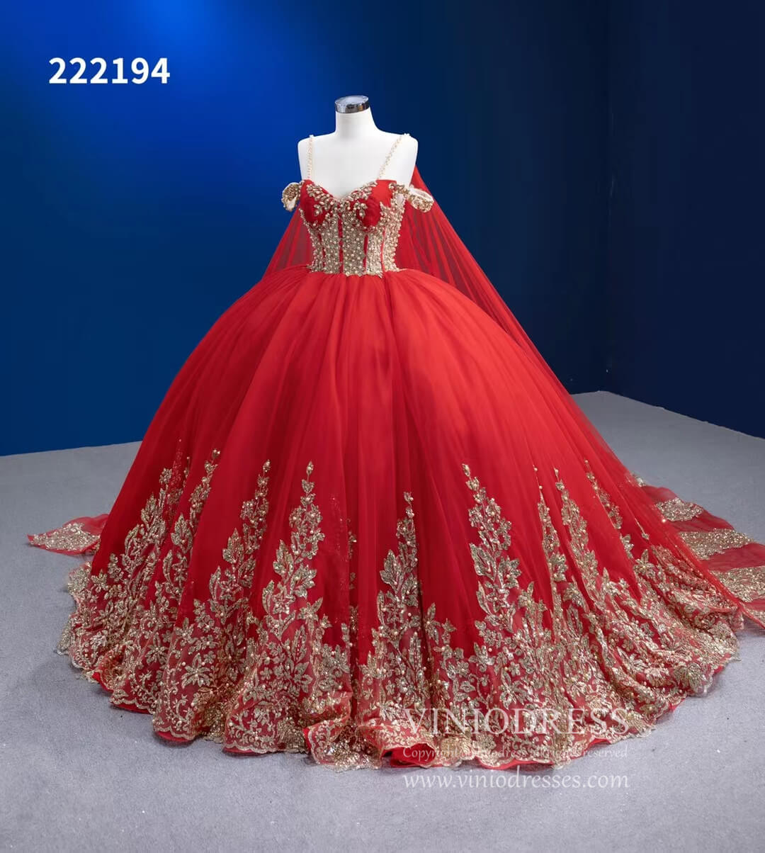 Vintage Gold Wedding Dress Cape Sleeve Cinderella Ball Gown 222194-Quinceanera Dresses 2025 -Viniodress-Gold-Custom Size-