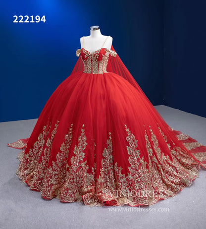 Vintage Gold Wedding Dress Cape Sleeve Cinderella Ball Gown 222194-Quinceanera Dresses 2025 -Viniodress-Gold-Custom Size-