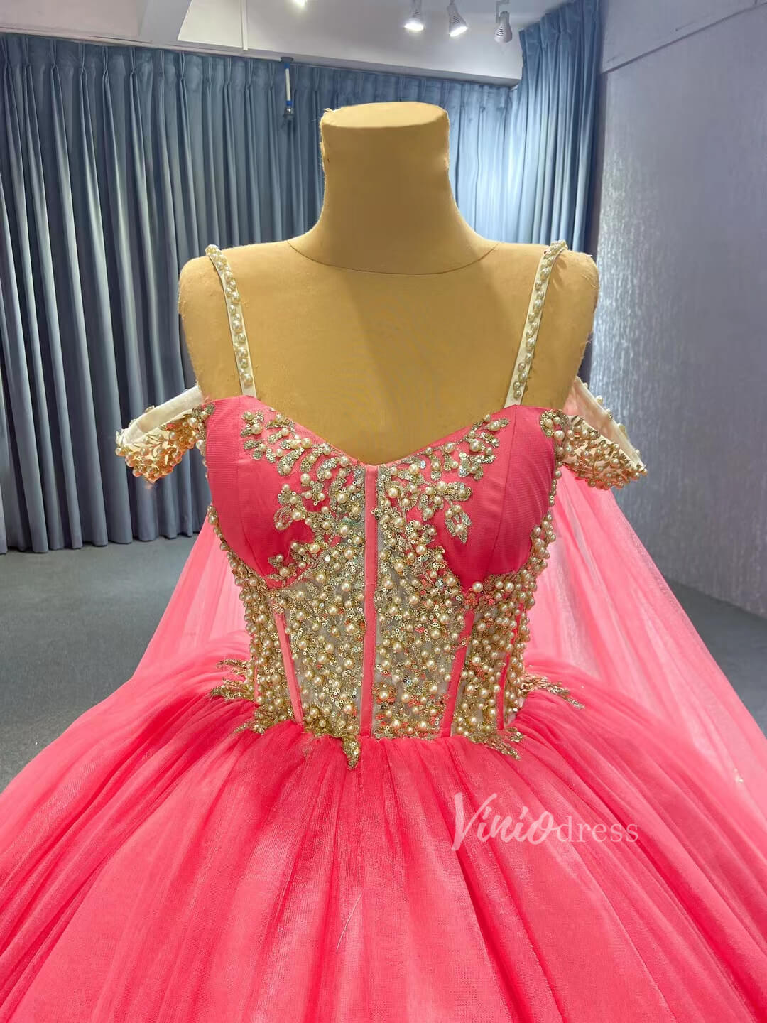Vintage Gold Wedding Dress Cape Sleeve Cinderella Ball Gown 222194-Quinceanera Dresses 2025 -Viniodress-Gold-Custom Size-