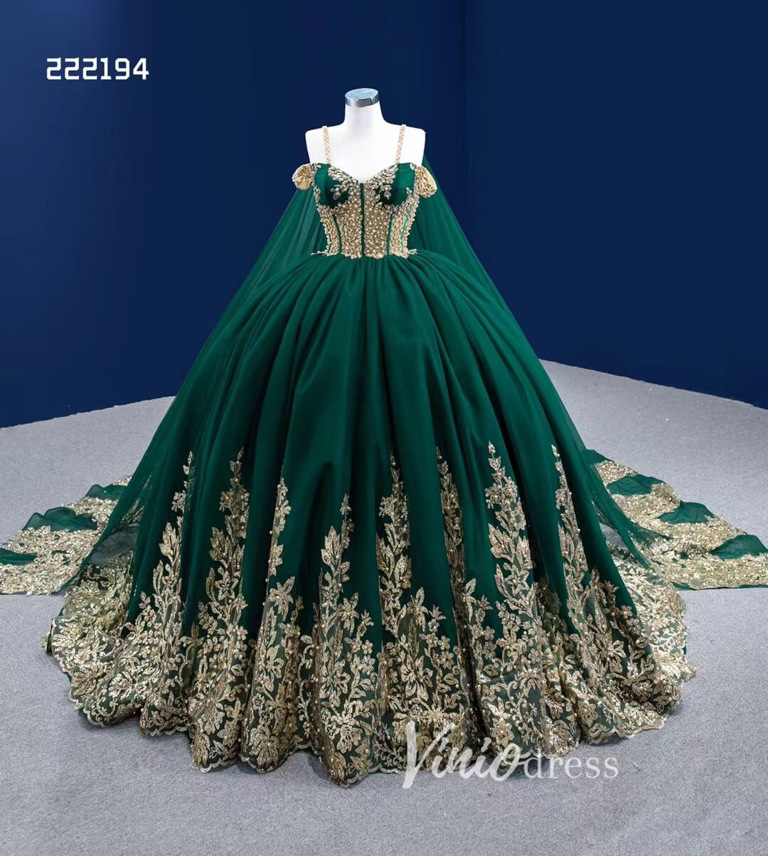 Vintage Gold Wedding Dress Cape Sleeve Cinderella Ball Gown 222194-Quinceanera Dresses 2025 -Viniodress-Gold-Custom Size-