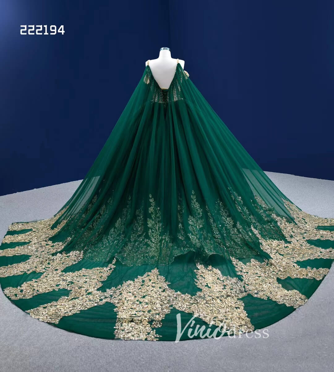 Vintage Gold Wedding Dress Cape Sleeve Cinderella Ball Gown 222194-Quinceanera Dresses 2025 -Viniodress-Gold-Custom Size-