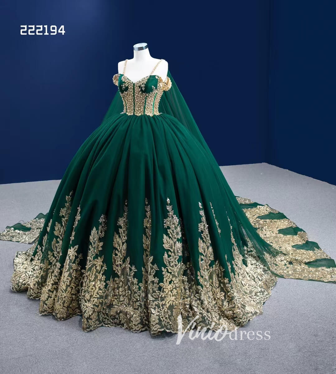 Vintage Gold Wedding Dress Cape Sleeve Cinderella Ball Gown 222194-Quinceanera Dresses 2025 -Viniodress-Gold-Custom Size-