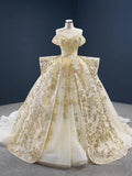 Vintage Gold Wedding Dresses Off the Shoulder Cinderella Ball Gown 67159 viniodress