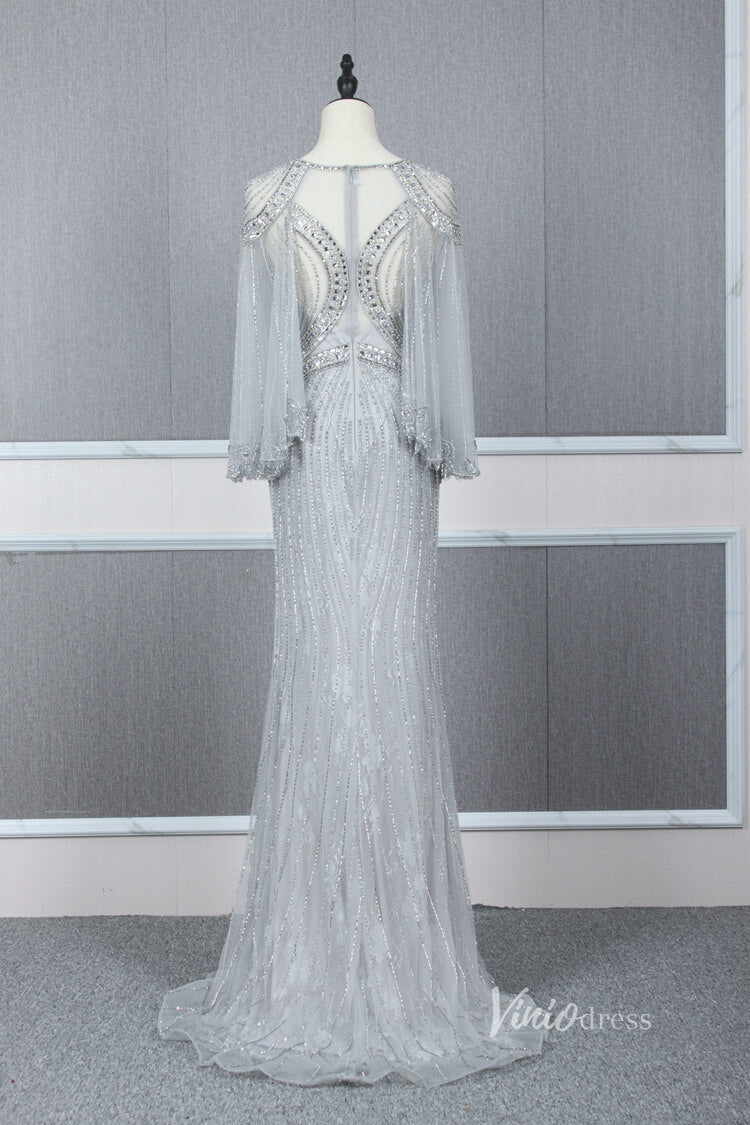 Vintage Grey Beaded Prom Dresses Sheath 20s Long Party Dress FD2772-prom dresses-Viniodress-Viniodress