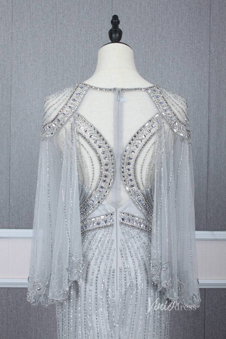 Vintage Grey Beaded Prom Dresses Sheath 20s Long Party Dress FD2772-prom dresses-Viniodress-Viniodress
