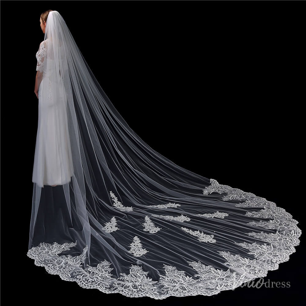 Vintage Lace Cathedral Veil Viniodress TS1913-Bridal Veil 2025 -Viniodress-Ivory-
