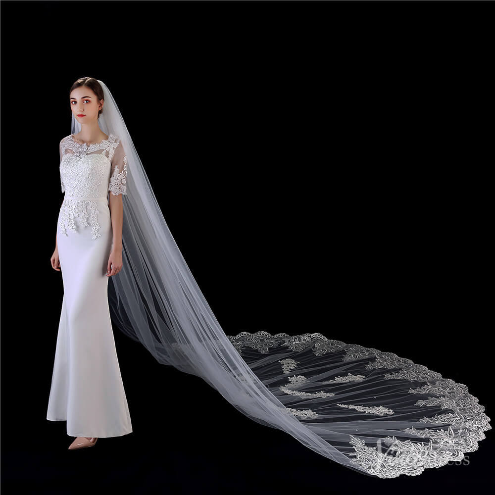 Vintage Lace Cathedral Veil Viniodress TS1913-Bridal Veil 2025 -Viniodress-Ivory-