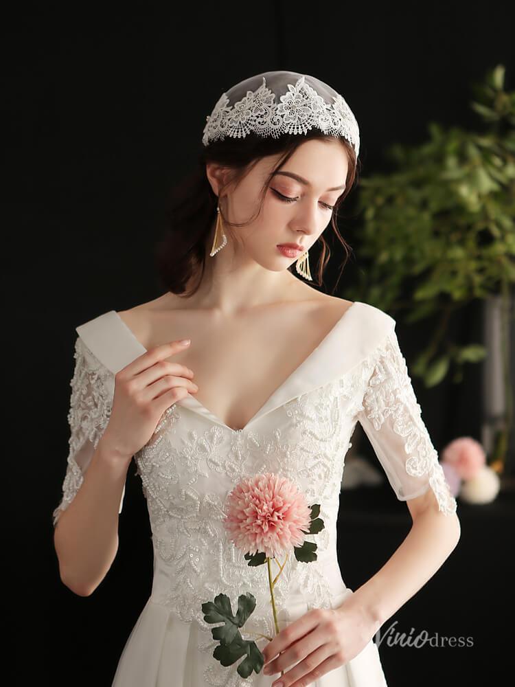 Vintage Lace Headpiece Bridal Veil Viniodress AC1295-Bridal Veil 2025 -Viniodress-Ivory-