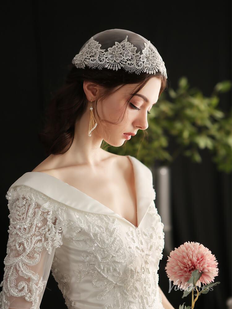 Vintage Lace Headpiece Bridal Veil Viniodress AC1295-Bridal Veil 2025 -Viniodress-Ivory-