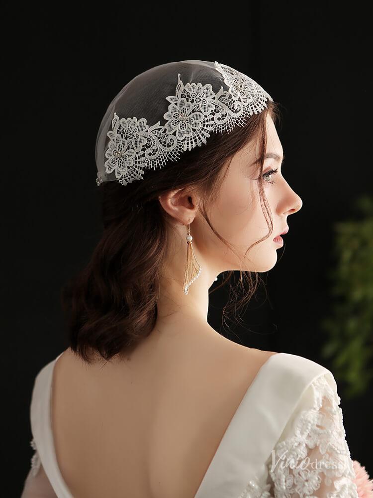 Vintage Lace Headpiece Bridal Veil Viniodress AC1295-Bridal Veil 2025 -Viniodress-Ivory-