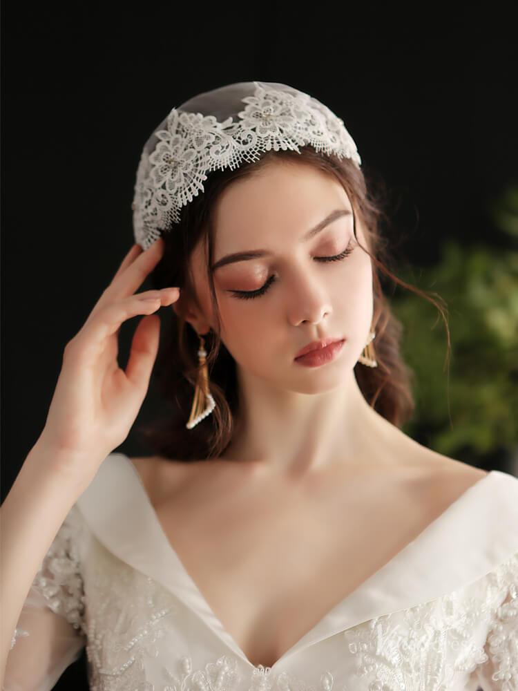 Vintage Lace Headpiece Bridal Veil Viniodress AC1295-Bridal Veil 2025 -Viniodress-Ivory-