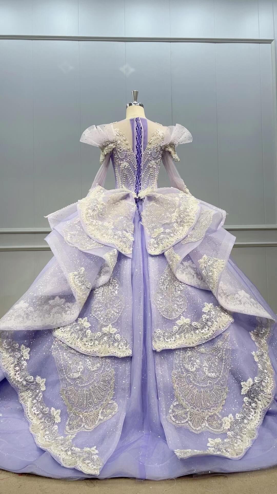 Vintage Lavender Wedding Gown Long Sleeve Debut Sweet 16 Dresses 51010-Quinceanera Dresses-Viniodress-Viniodress