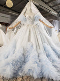 Vintage Light Blue Wedding Gown with Veil Princess Dress VW1584