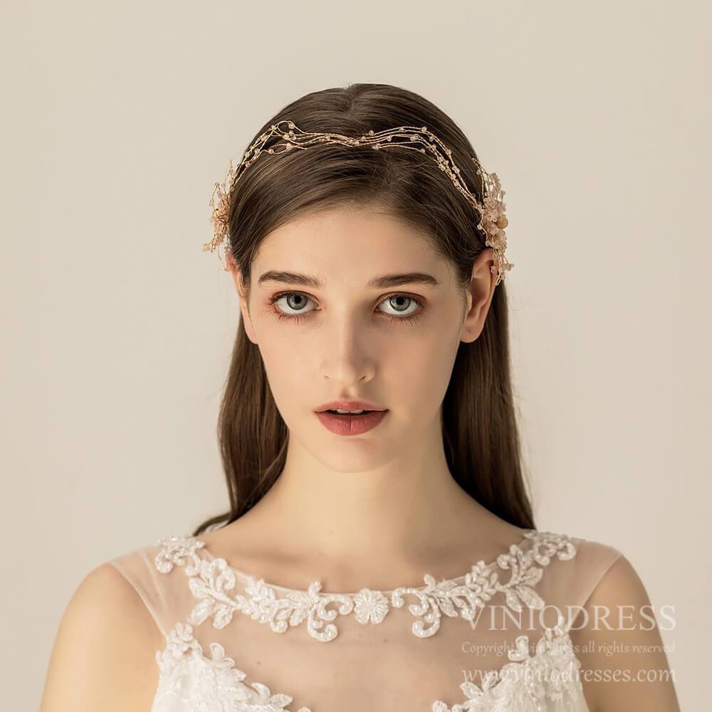Vintage Light Gold Wedding Headband AC1216-Headpieces 2025 -Viniodress-Gold-