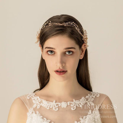 Vintage Light Gold Wedding Headband AC1216-Headpieces 2025 -Viniodress-Gold-