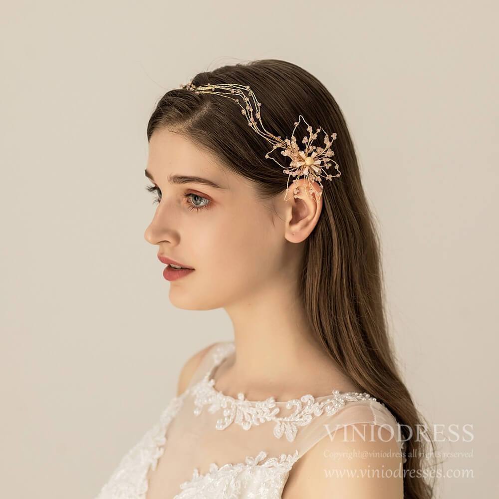 Vintage Light Gold Wedding Headband AC1216-Headpieces 2025 -Viniodress-Gold-