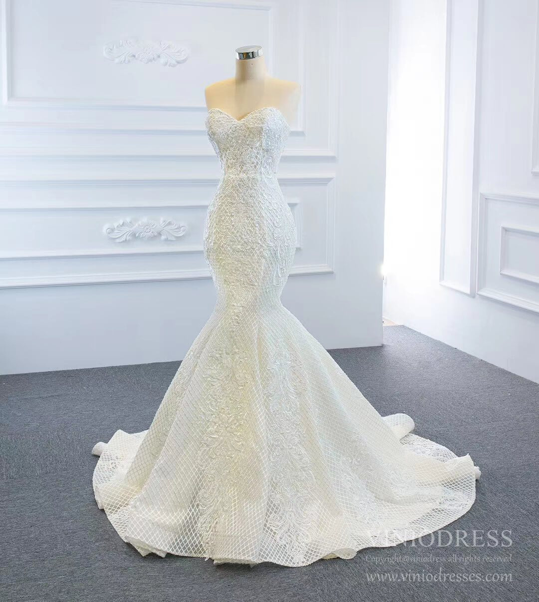 Vintage Mermaid Lace Wedding Dresses with Removable Skirt VW1801-wedding dresses 2025 -Viniodress-Ivory-Custom Size-