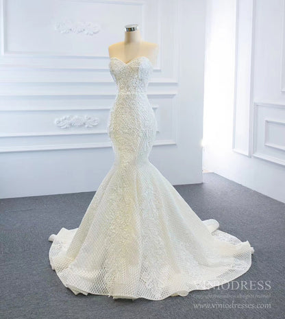 Vintage Mermaid Lace Wedding Dresses with Removable Skirt VW1801-wedding dresses 2025 -Viniodress-Ivory-Custom Size-