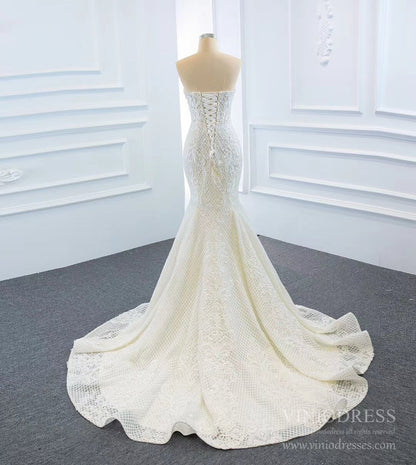 Vintage Mermaid Lace Wedding Dresses with Removable Skirt VW1801-wedding dresses 2025 -Viniodress-Ivory-Custom Size-