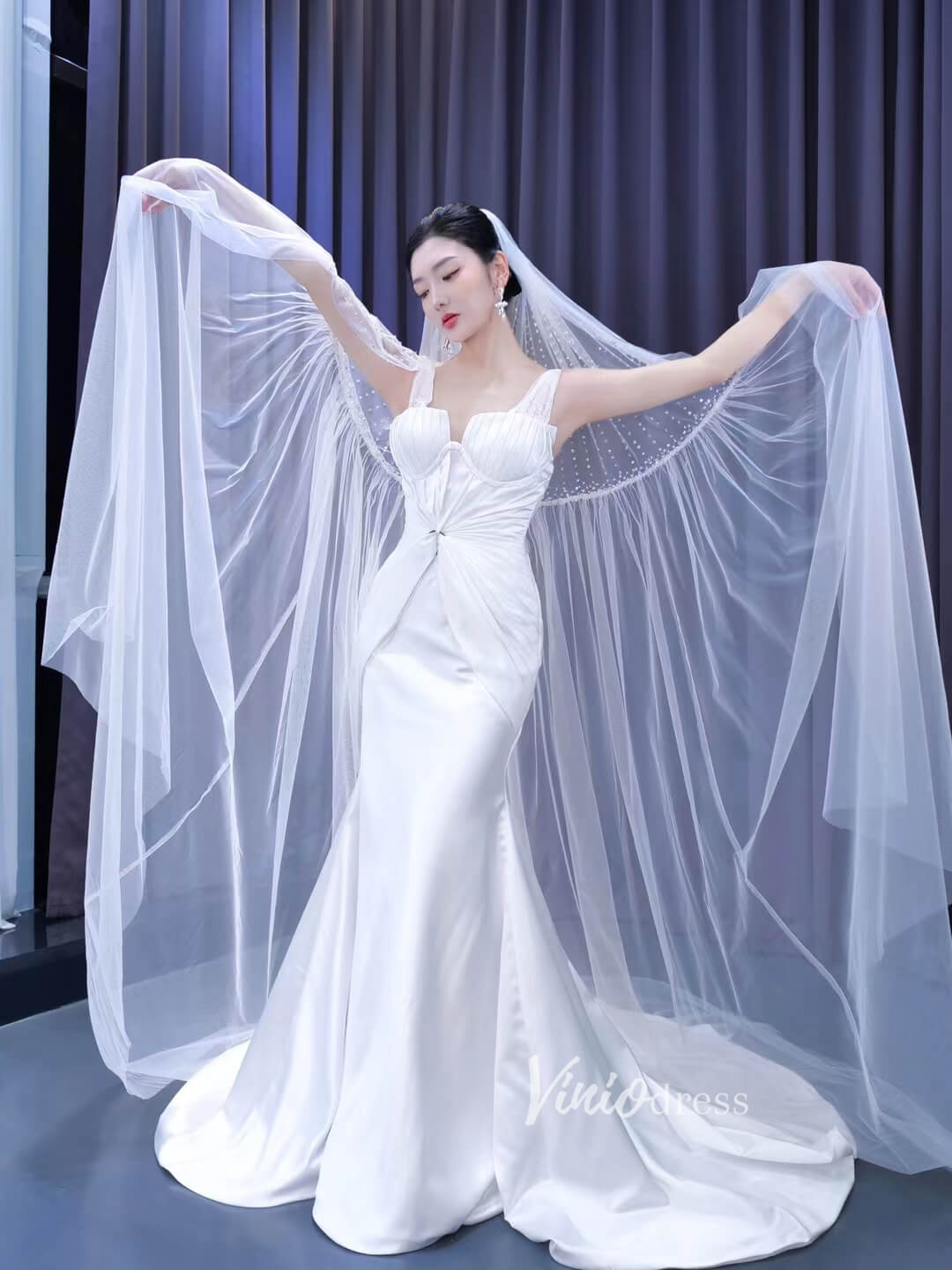 Vintage Mermaid Satin Wedding Dresses 67502-wedding dresses 2025 -Viniodress-Ivory-Custom Size-