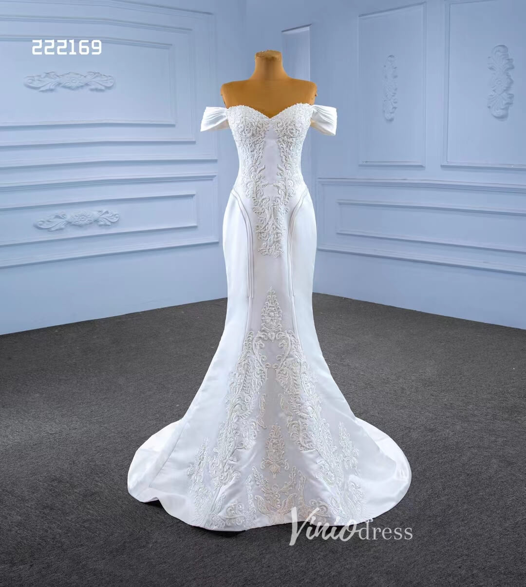 Vintage Mermaid Satin Wedding Dresses with Removable Overskirt 222169-wedding dresses 2025 -Viniodress-Ivory-Custom Size-