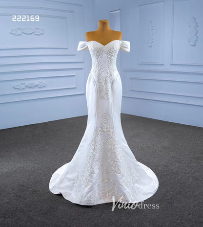 Vintage Mermaid Satin Wedding Dresses with Removable Overskirt 222169-wedding dresses 2025 -Viniodress-Ivory-Custom Size-