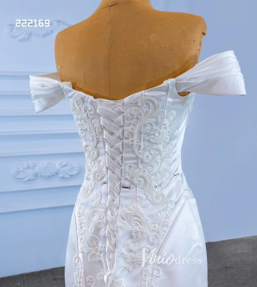 Vintage Mermaid Satin Wedding Dresses with Removable Overskirt 222169-wedding dresses 2025 -Viniodress-Ivory-Custom Size-