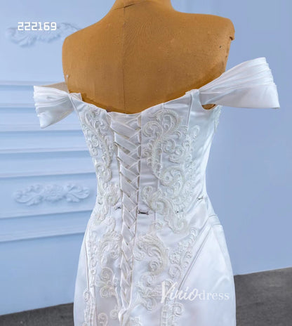 Vintage Mermaid Satin Wedding Dresses with Removable Overskirt 222169-wedding dresses 2025 -Viniodress-Ivory-Custom Size-