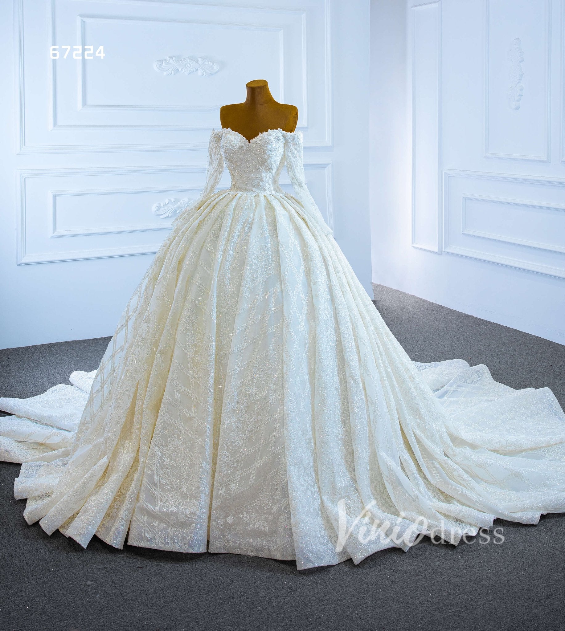 Vintage Off the Shoulder Beaded Lace Wedding Dresses with Long Sleeves – Viniodress Vintage Off the Shoulder Beaded Lace Wedding Dresses with Long Sleeves – Viniodress