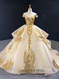 Vintage Off the Shoulder Quinceanera Dresses Gold Sequin Prom Dress 67024 viniodress