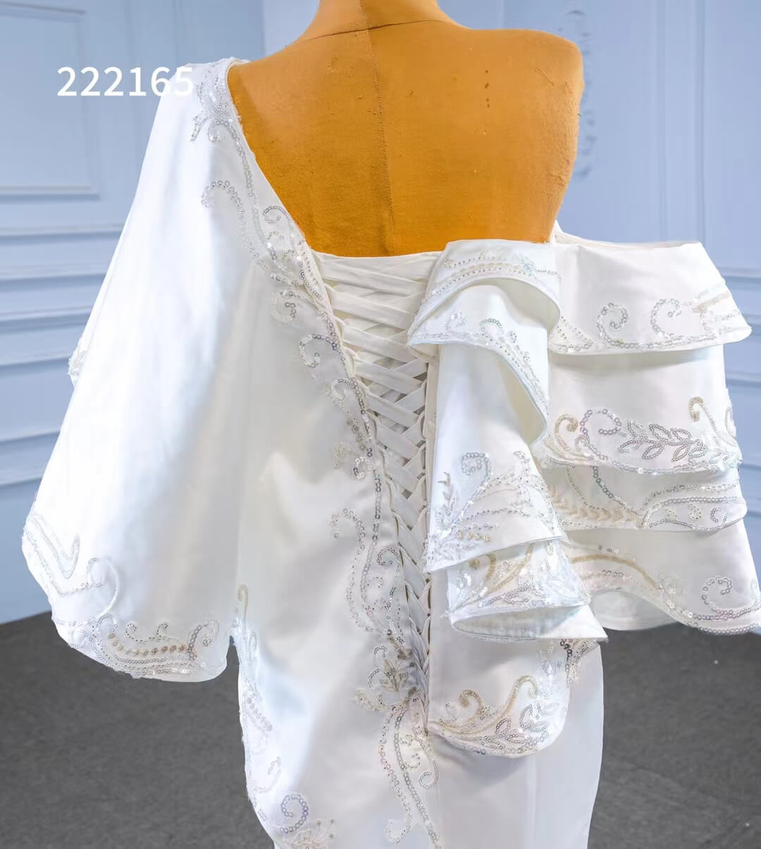 Vintage Satin Mermaid Wedding Dresses Ruffle Sleeves 222165-wedding dresses 2025 -Viniodress-Ivory-Custom Size-